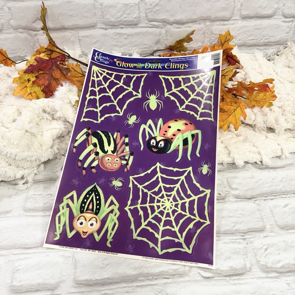 Vtg Halloween Window Clings Spooky Spiders Glow In The Dark Nostalgic Décor